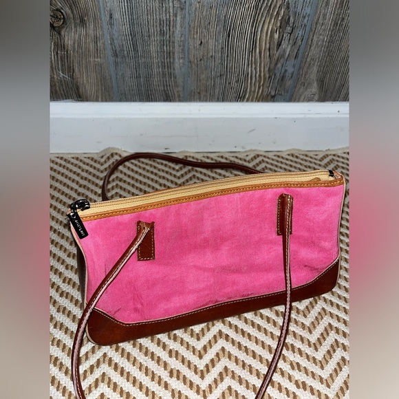 Ann Taylor Y2K brown leather and pink canvas zip top small purse - Picture 8 of 9